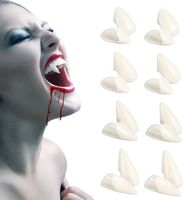 Zęby Wampira Sztuczne Kły Drakula Halloween 8 Par 4 Rozmiary + Klej DIY