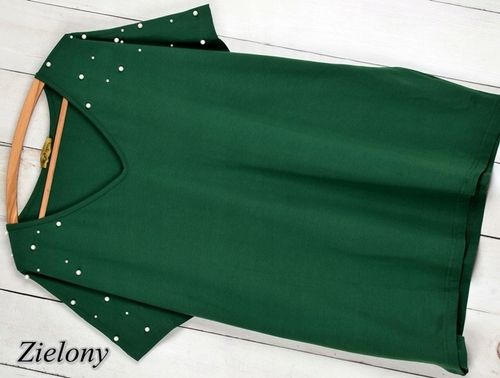 T-SHIRT KOSZULKA BAWEŁNA perły perełki V dekolt oversize plus size T31 na Arena.pl