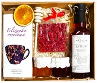 KOSZ BOX ZESTAW PREZENTOWY PREZENT MIÓD HERBATA UPOMINEK