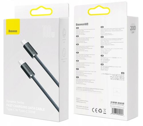 BASEUS MOCNY KABEL USB-C SZYBKIE ŁADOWANIE PRZEWÓD TYP-C PD 100W QC 5A 2M na Arena.pl