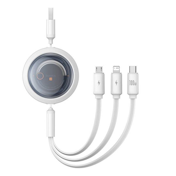 Kabel Baseus Free2Draw 3w1 100W USB-C Lightning Micro USB Biały zdjęcie 1