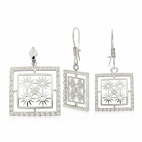 SREBRNY KWADRATOWY KOMPLET W AŻUROWY WZÓR SŁONECZNIKI SREBRO PRÓBY 925