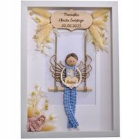 MAKRAMA RAMKA ANIOŁ PREZENT PAMIĄTKA CHRZTU ŚWIĘTEGO KOMUNII ŚWIĘTEJ