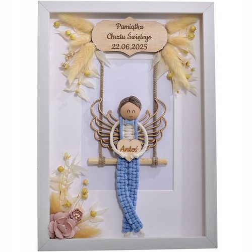 MAKRAMA RAMKA ANIOŁ PREZENT PAMIĄTKA CHRZTU ŚWIĘTEGO KOMUNII ŚWIĘTEJ na Arena.pl