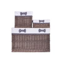 Zestaw koszy szarzonych obszytych białą tkaniną S 30x30 H15 M 30x30 H 30 L 60x40 H40