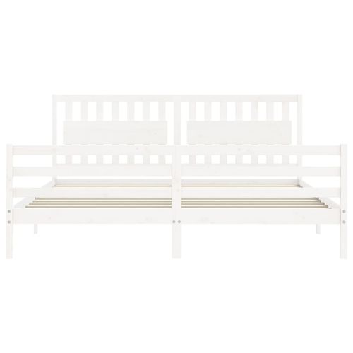 Rama łóżka z wezgłowiem, biała, 200x200 cm, lite drewno na Arena.pl