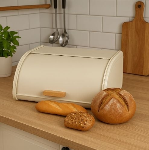 CHLEBAK POJEMNIK NA CHLEB BUŁKI PIECZYWO ŻYWNOŚĆ BIAŁY METALOWY POJEMNY na Arena.pl