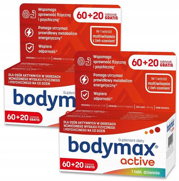 2x BODYMAX ACTIVE WITAMINY magnez MINERAŁY ŻEŃ SZEŃ dla AKTYWNYCH 60+20 szt zdjęcie 1