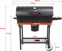 GRILL OGRODOWY WĘGLOWY Z POKRYWĄ DUŻY RUSZT 71x34,5cm POPIELNIK 3 PÓŁKI