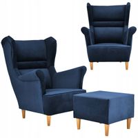 Fotel uszak Zoja z podnóżkiem skandynawski Family Meble granat ciemny