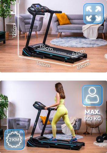 Bieżnia składana elektryczna domowa 140kg aplikacja amortyzacja mocna na Arena.pl