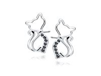 RODOWANE SREBRNE KOLCZYKI KOTKI CZARNE CYRKONIE