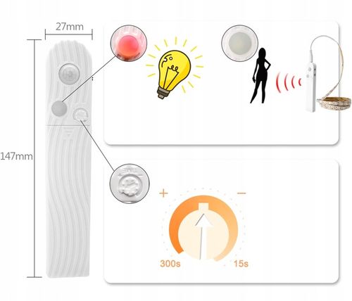 TAŚMA LED CZUJNIK RUCHU NA BATERIE + USB DO SZAFY MEBLI POD ŁÓŻKO na Arena.pl