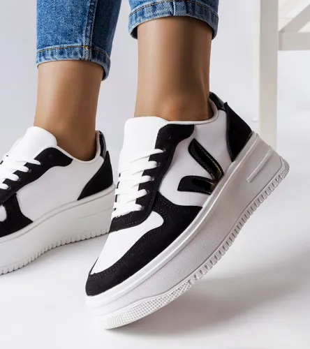 Czarno-białe sneakersy na platformie Plouffe 37 na Arena.pl