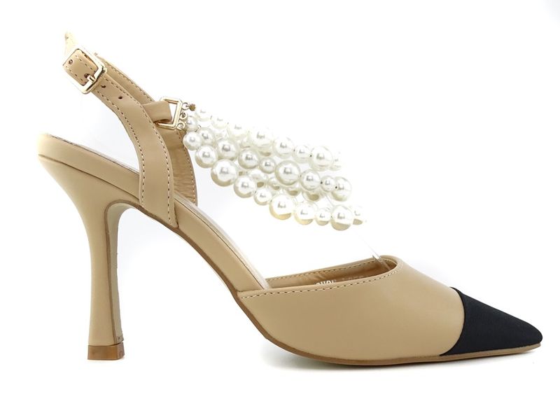 Niskie szpilki beżowe z perełkami 39 zdjęcie 1