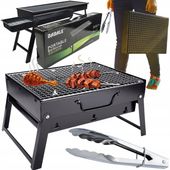 GRILL TURYSTYCZNY WĘGLOWY SKŁADANY PRZENOŚNY KEMPINGOWY + Szczypce Gratis