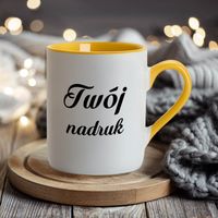 Biały kubek z Twoim nadrukiem żółte wnętrze i ucho