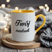 Biały kubek z Twoim nadrukiem żółte wnętrze i ucho