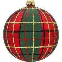 Bombka choinkowa ręcznie malowana - Szkocka krata: czerwono-zielona