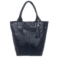 VERA PELLE torebka skórzana shopper lakierowana na ramię V588 granatowa
