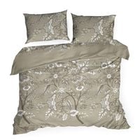Pościel bawełniana Classic Deluxe SARA 160x200 beż biała w kwiaty