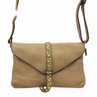Torebka skórzana damska vintage BOHO na ramię listonoszka A0 VS 013 taupe