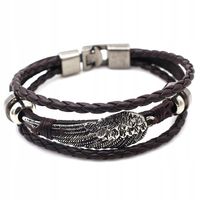 Bransoleta MĘSKA BRĄZOWA EKOSKÓRA SKRZYDŁO SREB 448