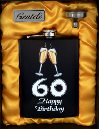 Czarna Piersiówka z Nadrukiem na 60 Urodziny pod Prezent ''Happy Birthday'' na Arena.pl