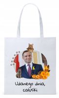 Prezydent Andrzej Duda Torba Eco Biała Shopper Z Nadrukiem Ze Zdjęciem