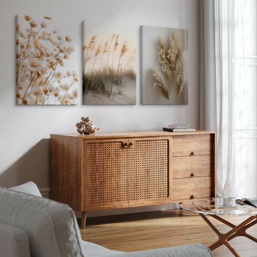 Obrazy Do Salonu Set Plaża Wydmy Trawa Pampasowa Kwiaty Boho 90cm x 40cm na Arena.pl