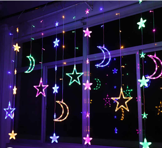 GWIAZDY KSIĘŻYC GIRLANDA NA OKNO KURTYNA LAMPKI 3m zdjęcie 1