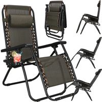 Leżak ogrodowy zero gravity z zagłówkiem brązowy