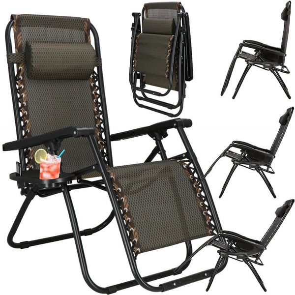 Leżak ogrodowy zero gravity z zagłówkiem brązowy zdjęcie 1