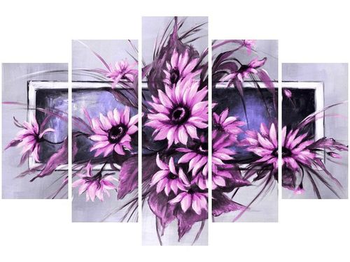 100CM 150CM OBRAZ 5 ELEM SŁONECZNIKI FIOLECIE ŚCIENNY na Arena.pl
