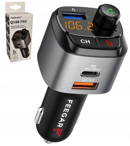 Feegar Q100 Pro Transmiter Bt 3Xusb Qc 3.0 Pd 36W na Arena.pl