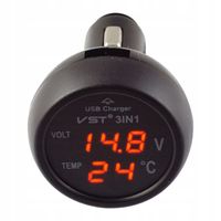 Woltomierz termometr ładowarka USB 3w1 12/24V