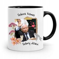 Kubek Czarny Śmieszny Pis Jarosław Kaczyński Z Nadrukiem Ze Zdjęciem