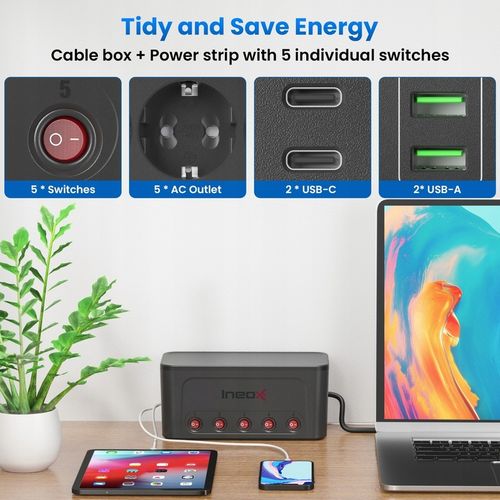 Listwa Zasilająca Organizer Na Przewody 5x AC + 4x USB Ineox LZO-1B Czarny na Arena.pl