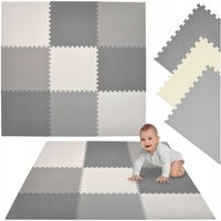 DUŻE PUZZLE PIANKOWE MATA PIANKOWA 180x180 9 SZT. SZARA KONTRASTOWA HUMBI