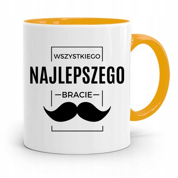 Kubek Żółty Dla Brata Wszystkiego Najlepszego Z Nadrukiem Ze Zdjęciem zdjęcie 1