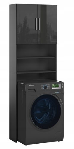 Słupek Regał Nad Pralkę Półka Szafka 190 x 64 x 25 CM Ariel Czarny Połysk na Arena.pl