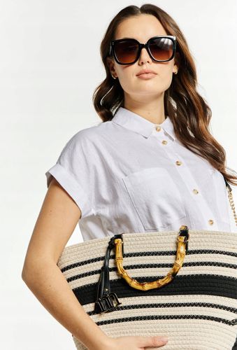 Monnari - duża torebka koszyk pleciony pasy BAG1140-020 czarny kremowy na Arena.pl