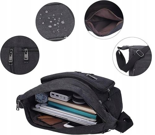 TORBA MĘSKA CZARNA POJEMNA Do Pracy Śniadaniowa Na Ramię Mocna na Arena.pl