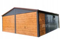 GARAŻ BLASZANY 6m x 5,5m dwuspad - 2x Brama uchylna + drzwi + okno - antracyt - drewnopodobny BOX109 6x5,5