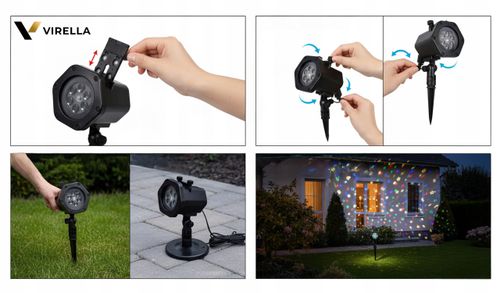 PROJEKTOR OGRODOWY LASEROWY ŚWIĄTECZNY REFLEKTOR NA DOM 12 KART 48 WZORÓW na Arena.pl