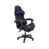 Ergonomiczny fotel gamingowy LP709B-B z podnóżkiem – czarny, obrotowy, elegancki