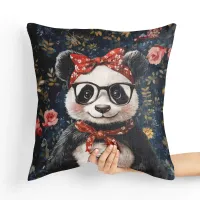 Poduszka Panda - Ręcznie Wykonana z Mikrofazy i Minky Tył poduszki: - Musztardowy