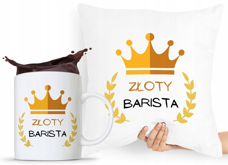 Zestaw Poduszka + Kubek Dla Baristy Prezent Z Nadrukiem Ze Zdjęciem zdjęcie 1