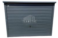 GARAŻ BLASZANY 3m x 6m poziom - spad tył - Brama uchylna - antracyt grafit - dodatkowe drzwi TS230 3x6