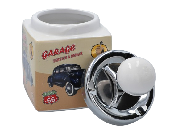 Popielniczka Ceramiczna Kwadratowa oldtimer „Garage Service & Repair” beż zdjęcie 1